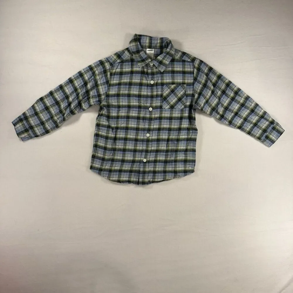 Gymboree Boys’s Size 5 Flannel Plaid Long-Sleeve Shirt Green/Blue/White